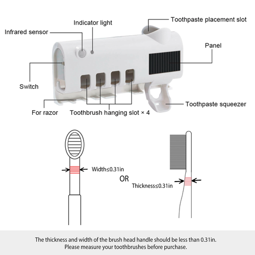 Wall Mounted Toothbrush Sanitizer Holder IR Induction UV Sanitization Rack 