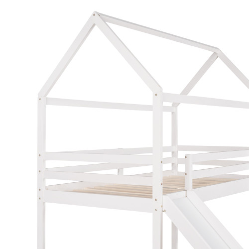 White Canopy Solid Wood Twin Loft Bed with Slide