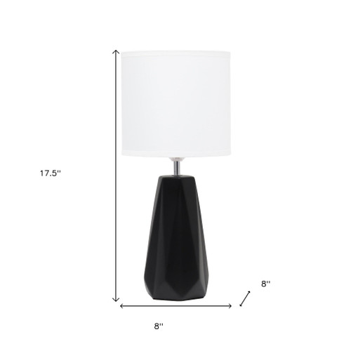 18" Black And Silver Ceramic Geometric Table Lamp With White Drum Shade
