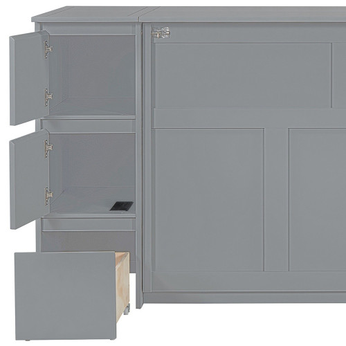 Gray Wood Full Murphy Bed With USB