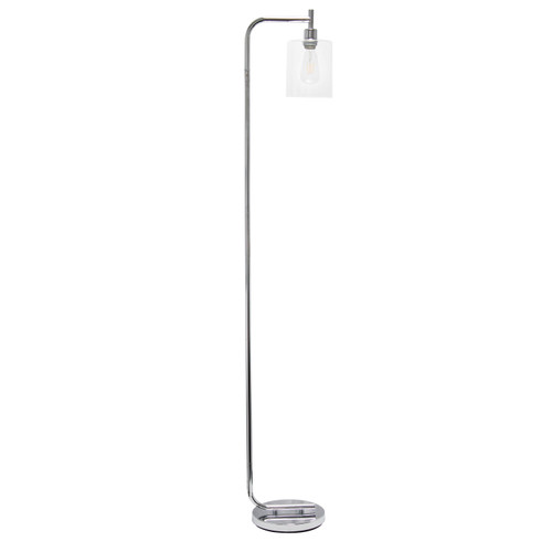 67" Silver Metal Arched Floor Lamp With Clear Glass Shade