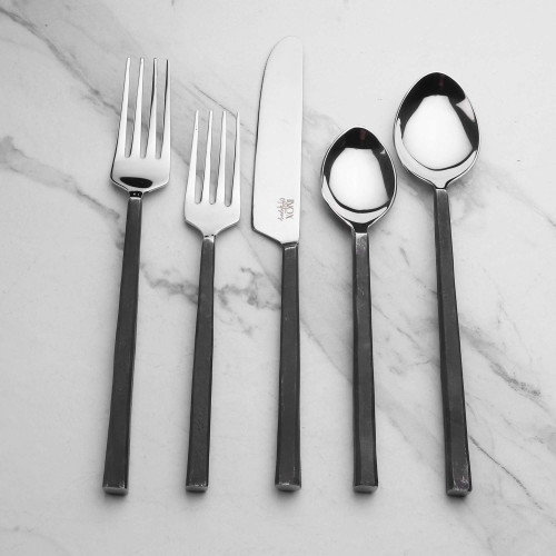 Matte Black Stainless Steel Twenty Piece Hand Forged Flatware Set
