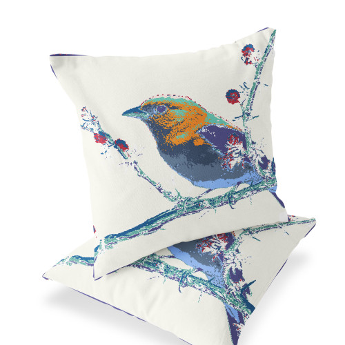 Set of Two Purple And White Bird Indoor Outdoor Throw Pillow