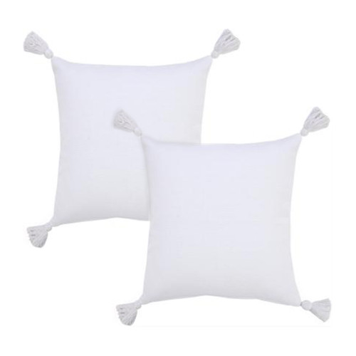 Set of Two 20" White Cotton Throw Pillows with Tassels