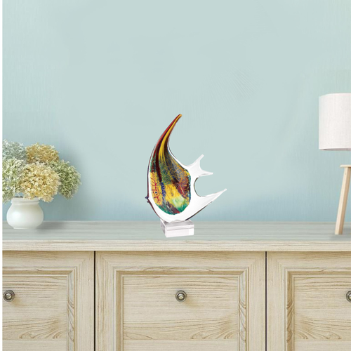 17" Red and Yellow Murano Glass Fish Figurine Tabletop Sculpture