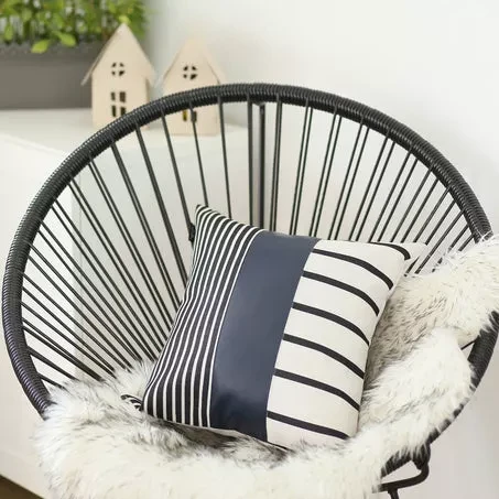 Bohemian Striped Vegan Faux Leather Throw Pillow Covers