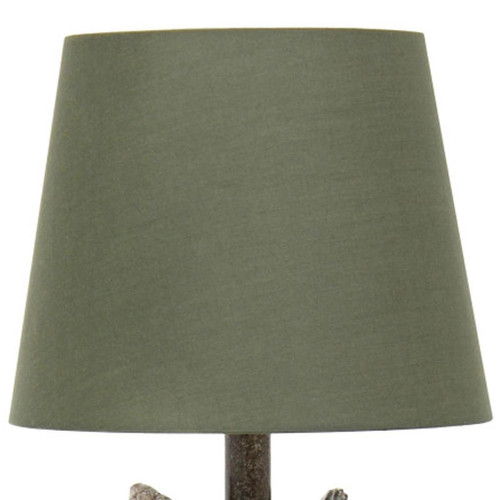20" Brown And White Novelty Table Lamp With Green Drum Shade
