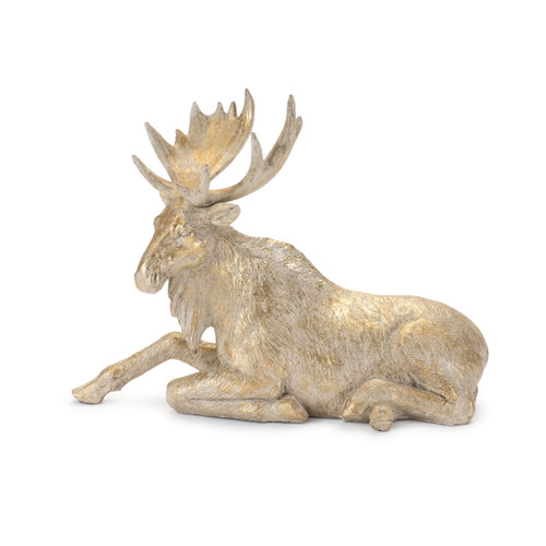 Set of Two Gold And Beige Polyresin Moose Christmas Figurine