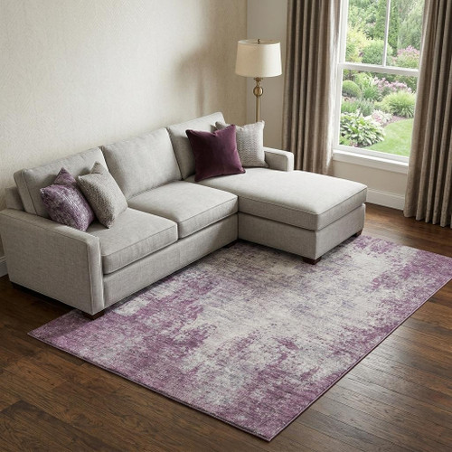 10' X 14' Plum And Ivory Abstract Washable Area Rug With UV Protection