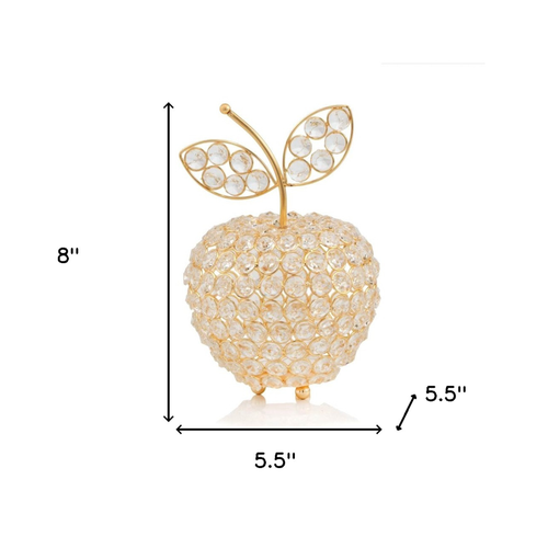 8" Gold and Clear Faux Crystal and Aluminum Decorative Apple