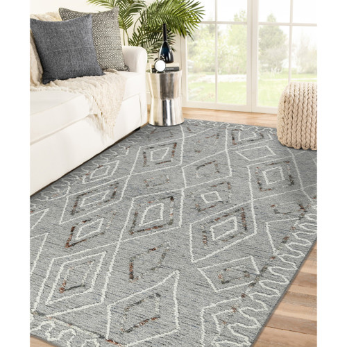 5' X 8' Gray Ivory And Rust Wool Geometric Hand Hooked Area Rug