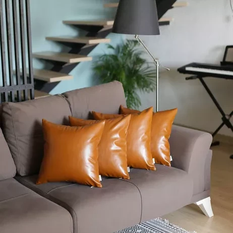 Bohemian Vegan Faux Leather Throw Pillow Covers