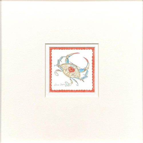 Set Of Two Dreamy Crab Distressed White Framed Illustration Wall Art