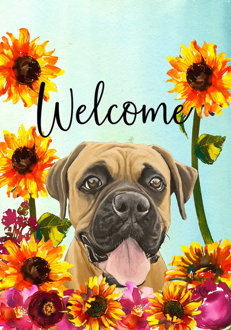 Boxer Uncropped - Hippie Hound Studios Welcome Garden Flag