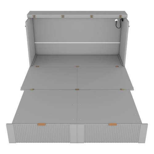 Gray Wood Full Murphy Bed With Drawers