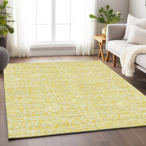 3' X 5' Yellow And Ivory Geometric Washable Area Rug With UV Protection