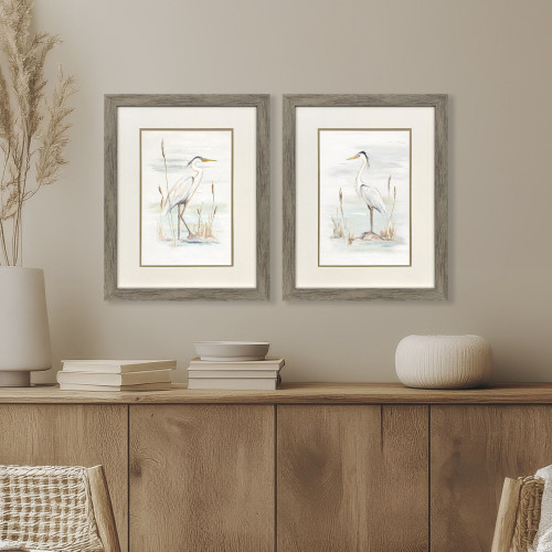 Set Of Two Heron Stance Brown Framed Wall Art