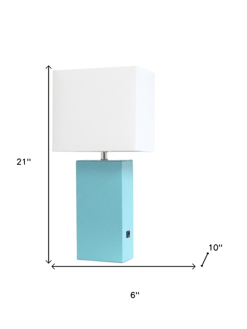 21" Aqua USB Table Lamp With Shade