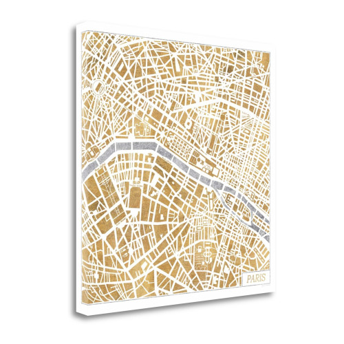 Gilded Paris Map 3 Wrapped Canvas Print Living Room Wall Art