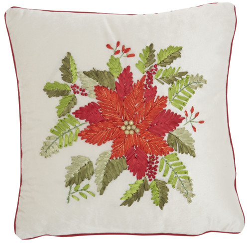 16" X 16" Beige Zippered Handmade Velvet Christmas Throw Pillow