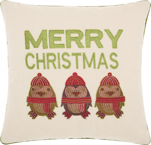 16" X 16" Natural Zippered 100% Cotton Christmas Throw Pillow