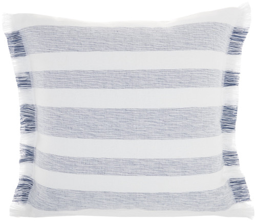 Navy Blue and White Soft Stripes Square Throw Pillow