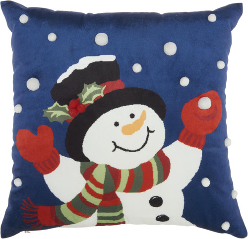 18" X 18" Blue White And Red Zippered Polyester Christmas Snowman Throw Pillow