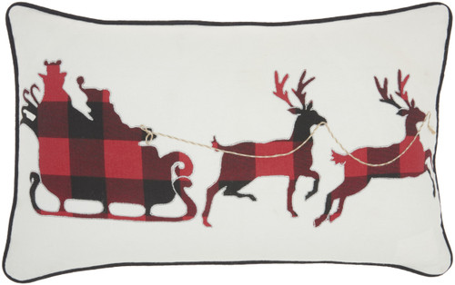 14" X 20" White And Red Zippered Handmade 100% Cotton Christmas Throw Pillow