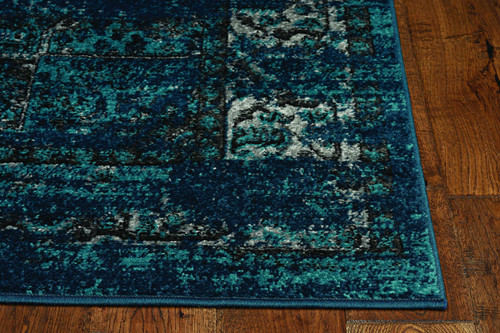 9'x13' Teal Blue Machine Woven Medallion Indoor Area Rug