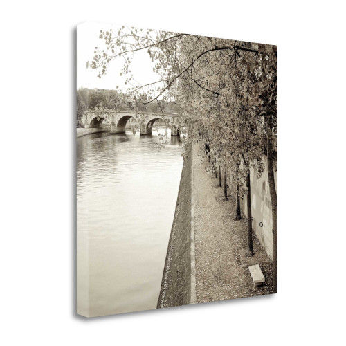 Sepia Promenade Seine 2 Wrapped Canvas Print Wall Art