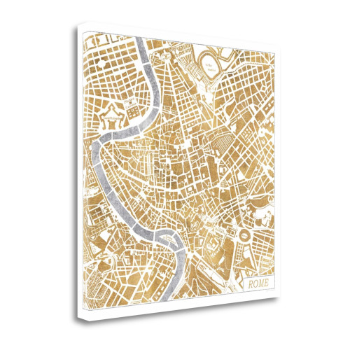 Gilded Rome Map 3 Wrapped Canvas Print Living Room Wall Art