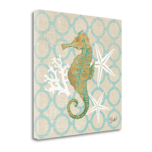 35" Beach Seahorse on Linen Giclee Print on Gallery Wrap Canvas Wall Art
