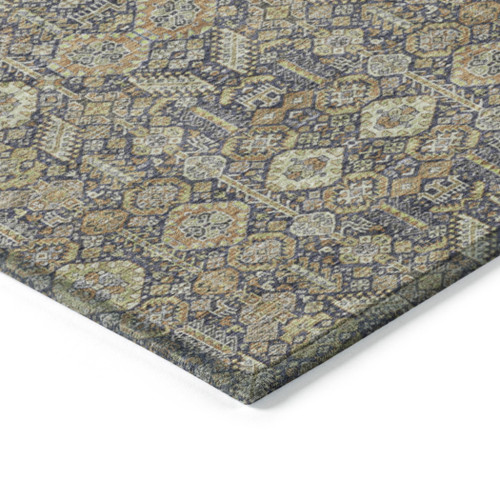 8' X 10' Blue and Orange Floral Washable Non Skid Indoor Outdoor Area Rug