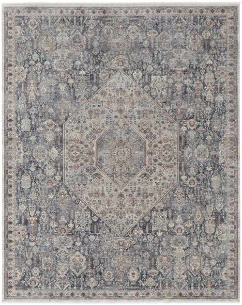 4' X 6' Blue and Ivory Floral Power Loom Area Rug