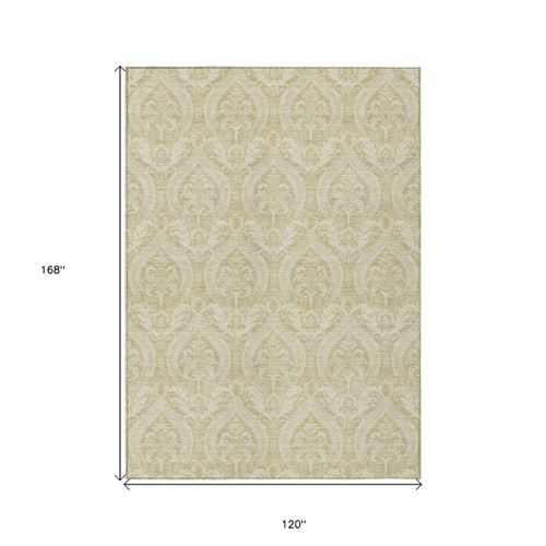 10' X 14' Light Green Damask Washable Non Skid Indoor Outdoor Area Rug