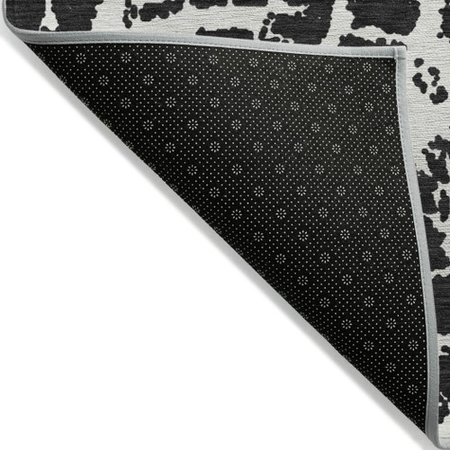 10' X 14' Black and White Abstract Washable Non Skid Indoor Outdoor Area Rug