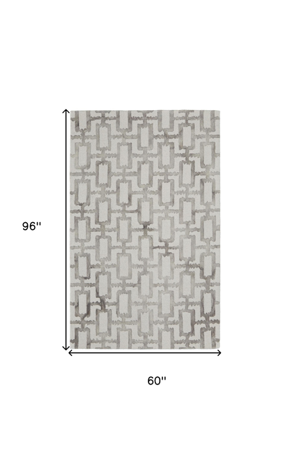 5' X 8' Ivory And Taupe Wool Geometric Tufted Handmade Area Rug