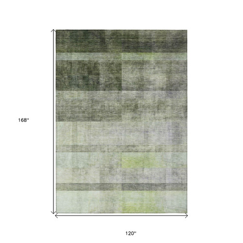 10' X 14' Olive Green Ombre Washable Non Skid Indoor Outdoor Area Rug