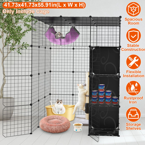 4Tier Cat Playpen Cage Black Iron Indoor Cat House 