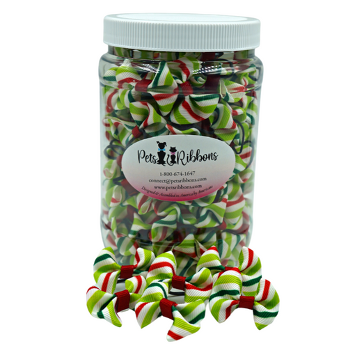 GG110CS | 50-100 Christmas candy stripe 1" dog cat bows|Pets Ribbons