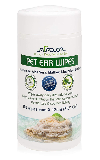 Ear Cleaner Wipes by Arava for Dogs Cats Puppies & Kittens 100 Count Natural Medicated Cleansing Deodorizer Removes Dirt Wax