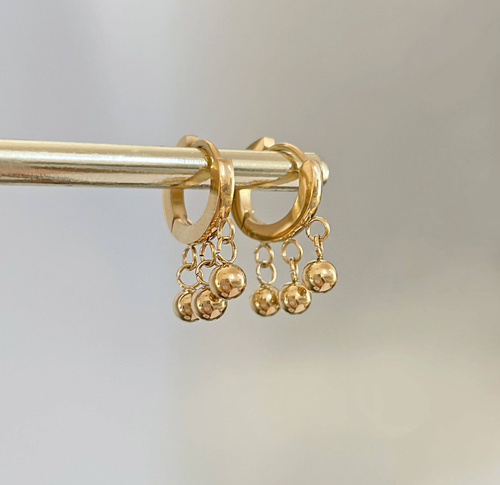 GIGI GOLD BEADED BALL DROP HUGGIE EARRINGS