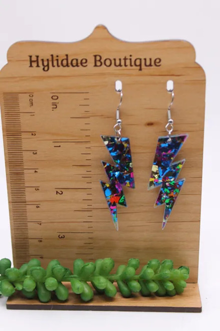 Confetti Lightning Bolts || Acrylic Dangle Earrings || Hypoallergenic