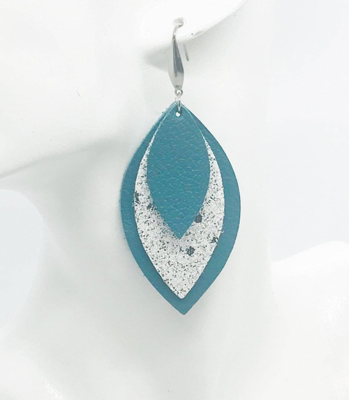 Genuine Turquoise Leather and Glitter Earrings 