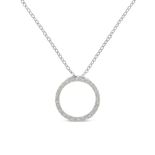 .925 Sterling Silver 1/3 Cttw Round-cut Diamond Open Circle Halo 18" Pendant Necklace (I-J Color, I2-I3 Clarity)