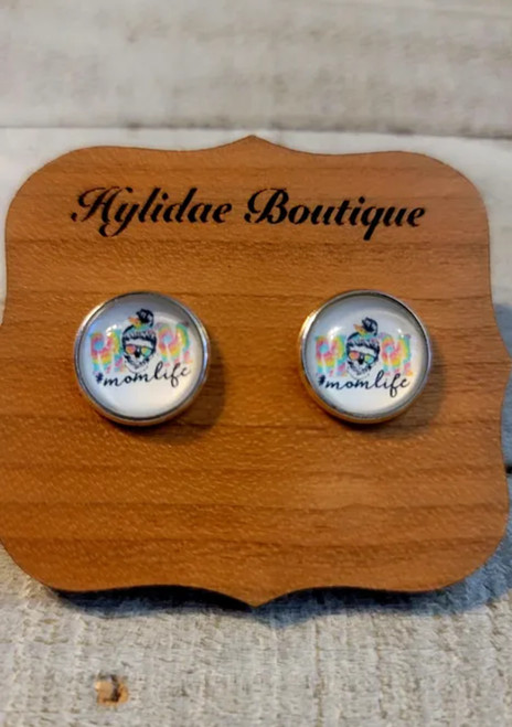 MOM Life Skeleton || Glass Stud Earrings || Hypoallergenic