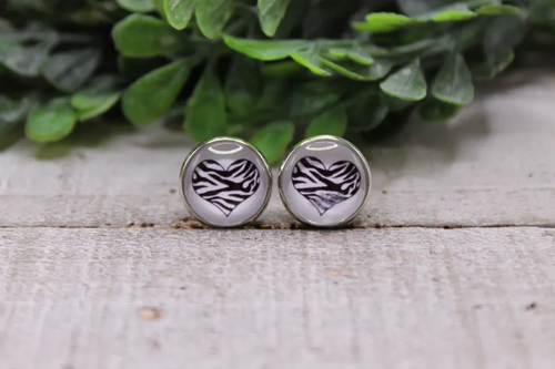 Zebra Heart || Stud Earrings