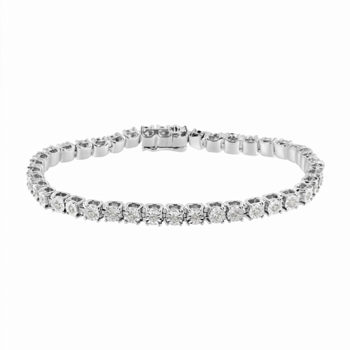 .925 Sterling Silver 1.0 Carat Total Weight Miracle-Set Diamond Round Miracle Plate Tennis Bracelet  - 7.25"