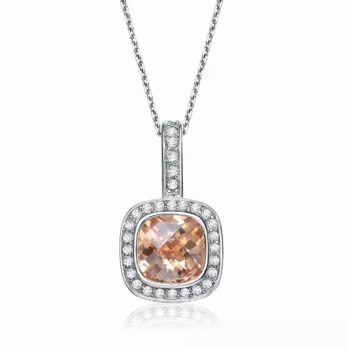 Collette Z Sterling Silver Champagne and Clear Cubic Zirconia Square Necklace