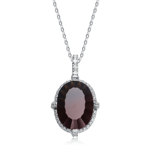 Collette Z Sterling Silver Cubic Zirconia and Deep Burgundy Cubic Zirconia Dangling Pendant Necklace
